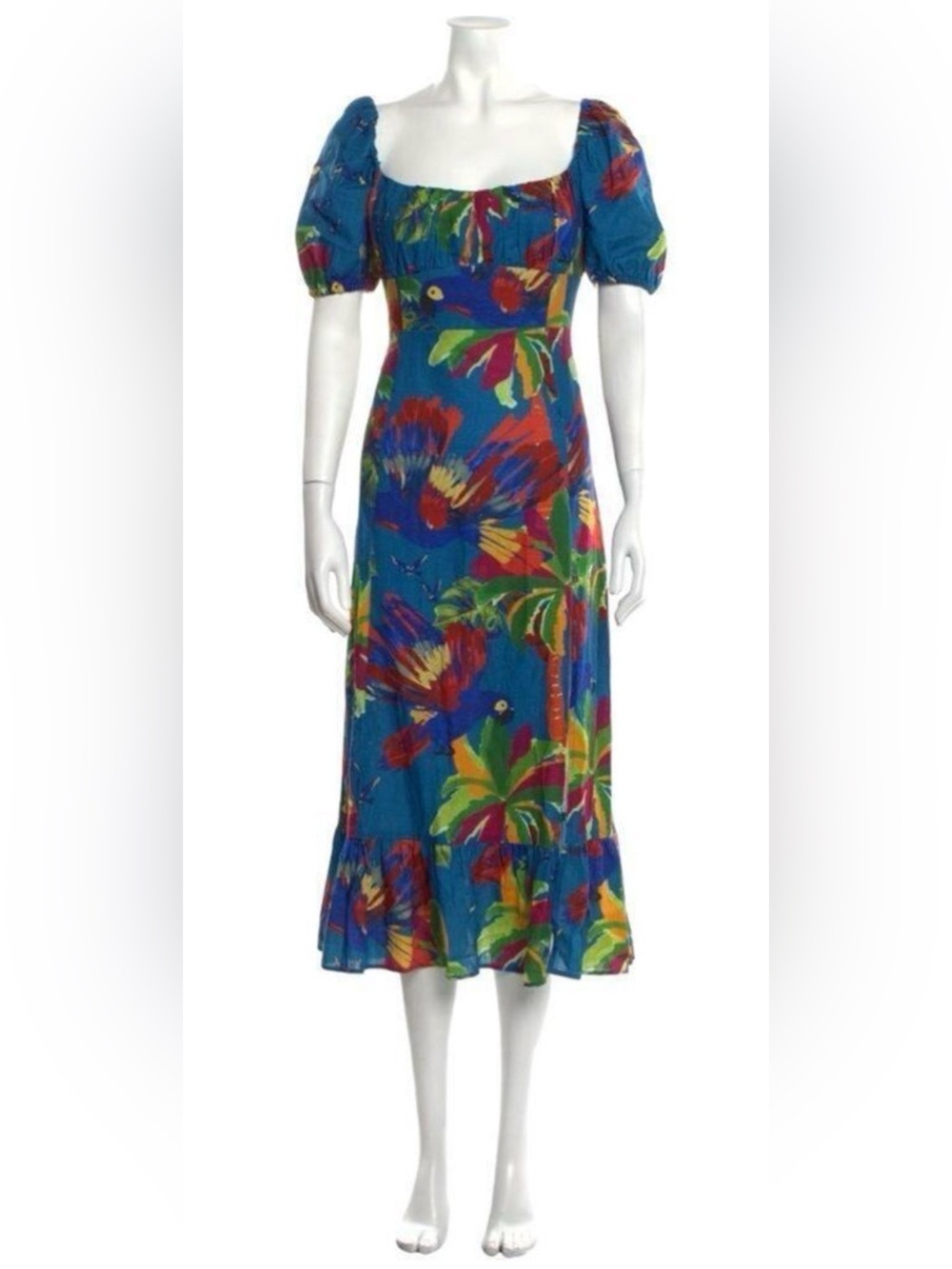 House of Harlow 1960 Blue Tropical Parrot Print Maxi Dress